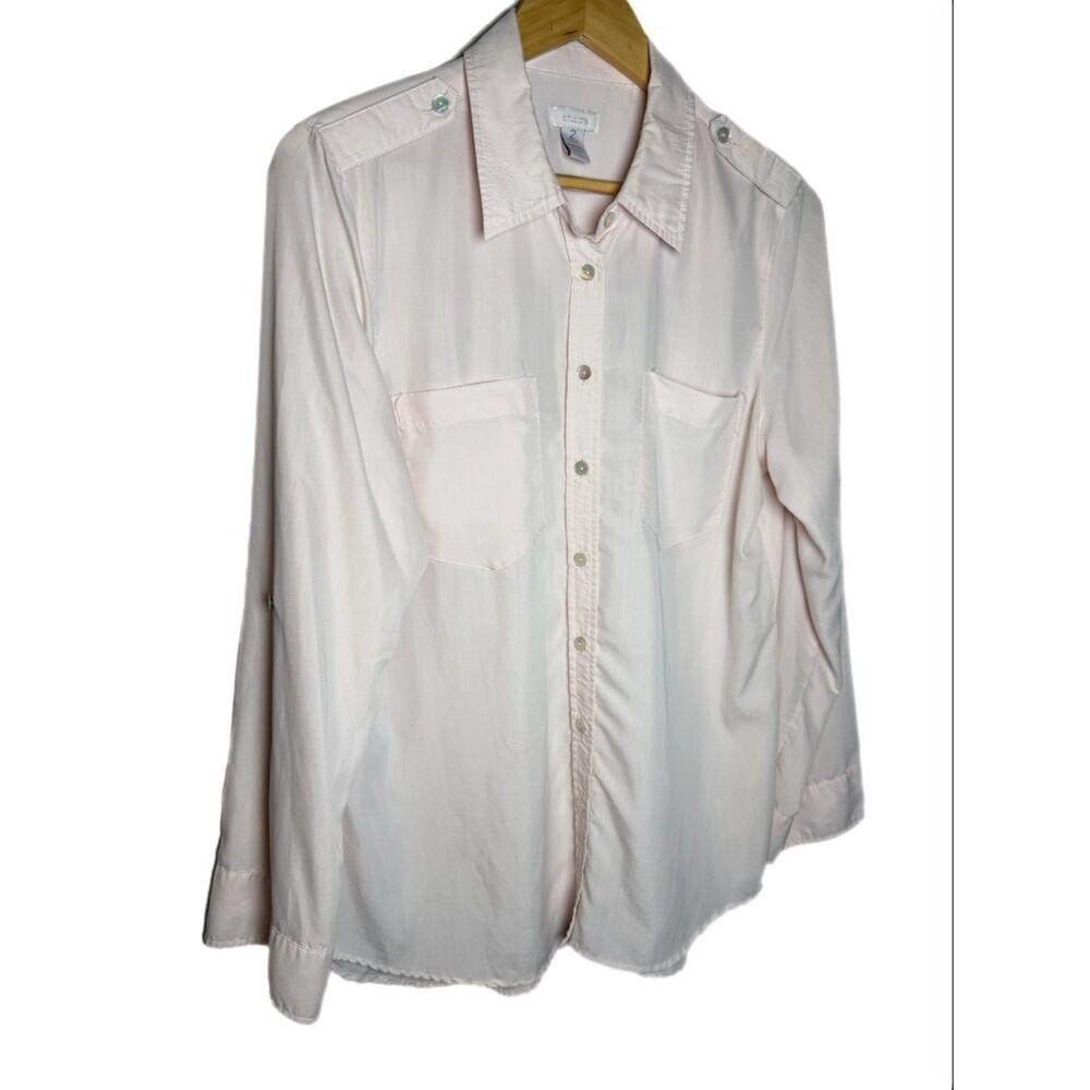 Chico’s Light Pink Button Down Rolled Sleeves Size 2 (12/14) Top